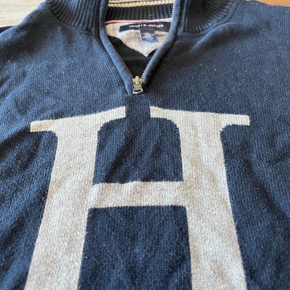 Tommy blue 1/4 zip monogram sweater - Picture 2 of 3